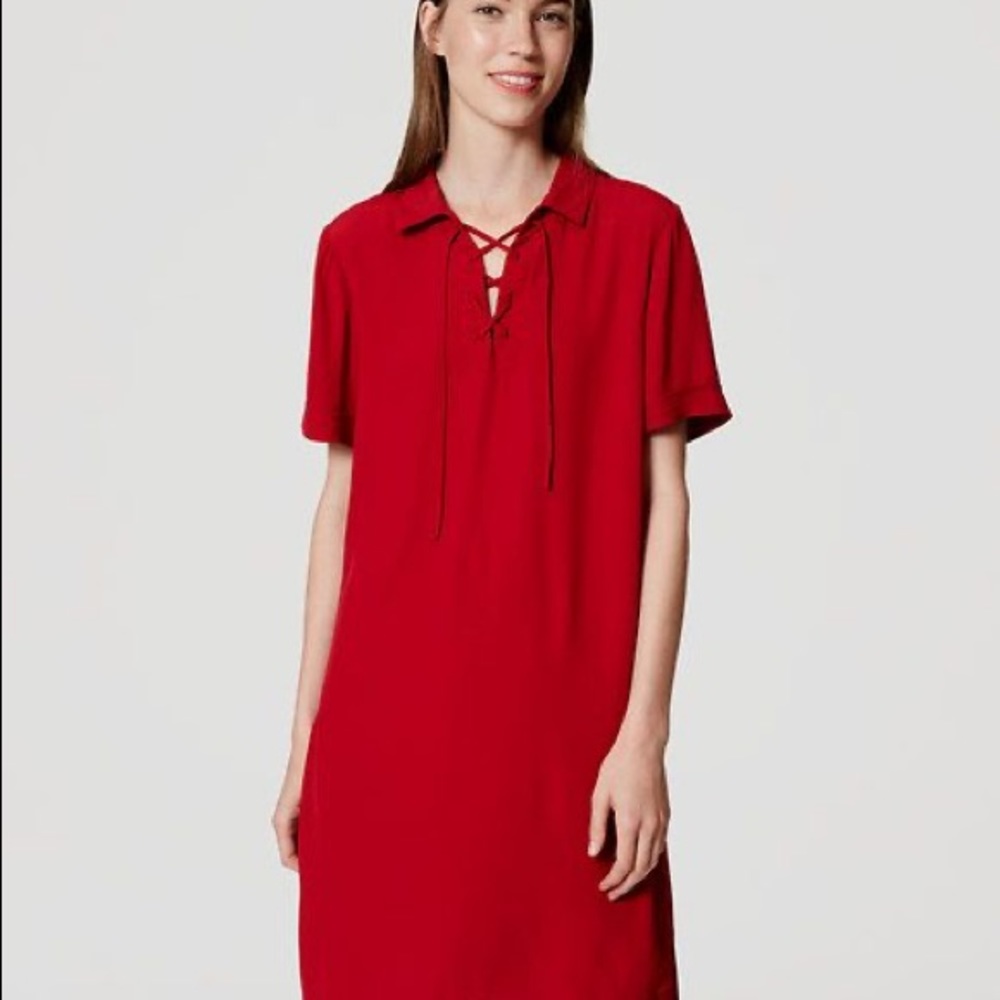 NWT! LOFT Red lace up neck dress size small
